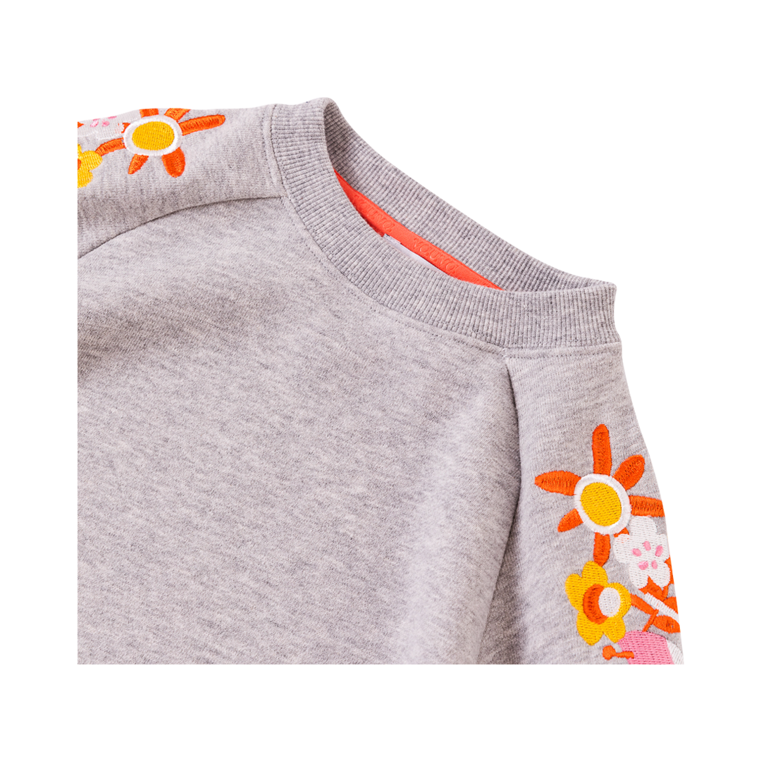 VAUVA Vauva Girls Embroidery Flower on Shoulders Sweatshirt - Grey Sweatshirts