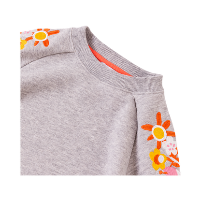 VAUVA Vauva Girls Embroidery Flower on Shoulders Sweatshirt - Grey Sweatshirts