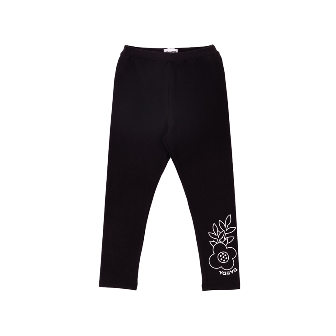 VAUVA Vauva Girls Flowers Organic Cotton Leggings - Black Leggings