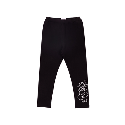 VAUVA Vauva Girls Flowers Organic Cotton Leggings - Black Leggings