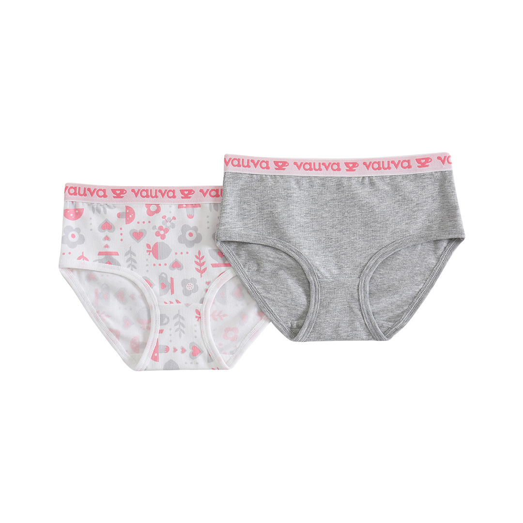 VAUVA Vauva Girls Organic Cotton Underwear - Vauva Pattern / Grey Love Underwear