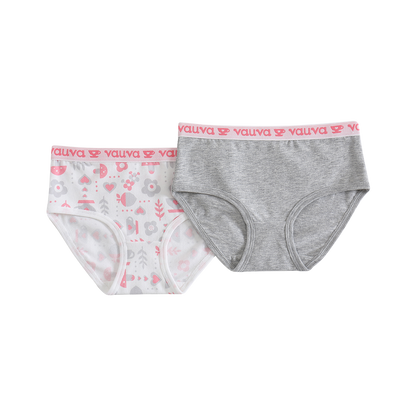 VAUVA Vauva Girls Organic Cotton Underwear - Vauva Pattern / Grey Love Underwear