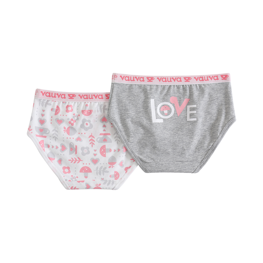 VAUVA Vauva Girls Organic Cotton Underwear - Vauva Pattern / Grey Love Underwear