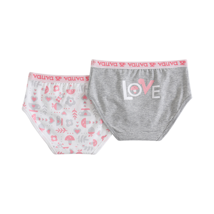 VAUVA Vauva Girls Organic Cotton Underwear - Vauva Pattern / Grey Love Underwear