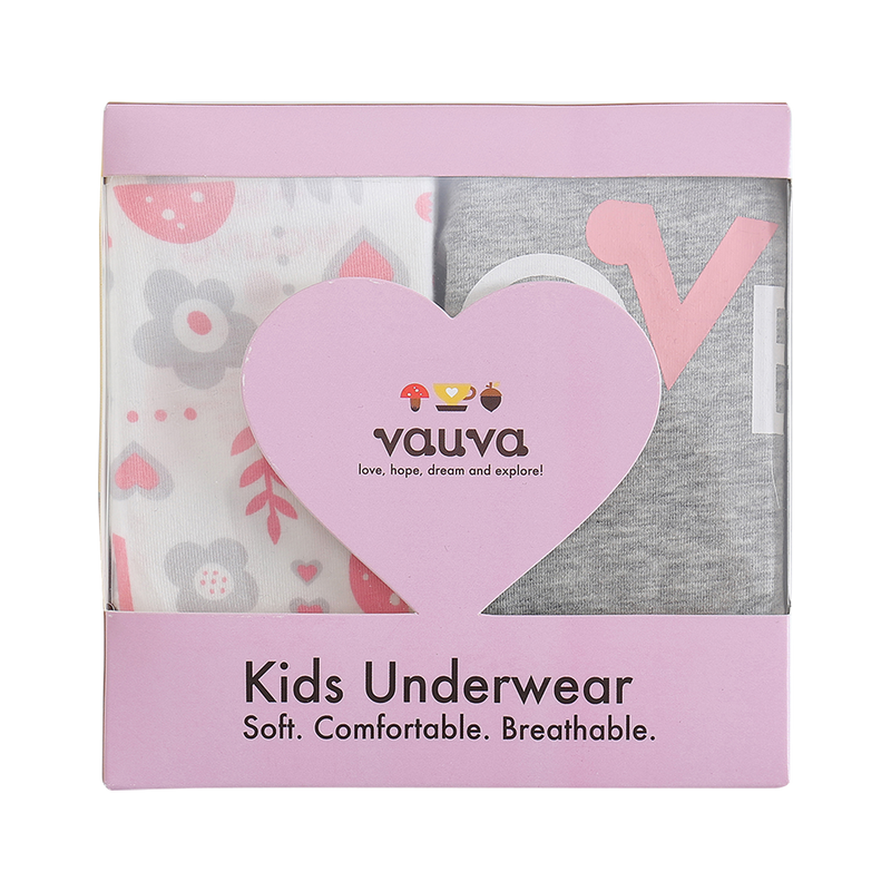 Vauva Girls Organic Cotton Underwear - Vauva Pattern / Grey Love - My Little Korner