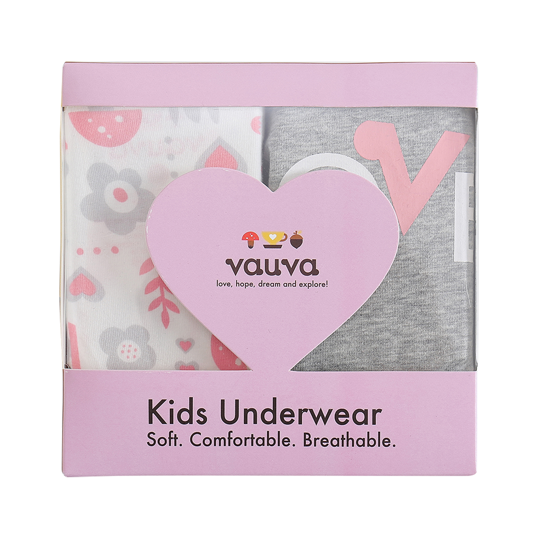 VAUVA Vauva Girls Organic Cotton Underwear - Vauva Pattern / Grey Love Underwear