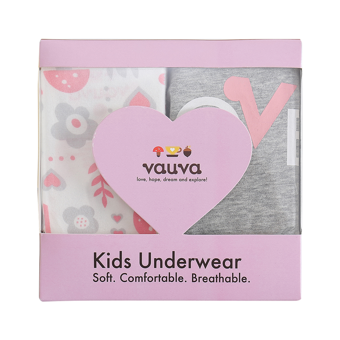 VAUVA Vauva Girls Organic Cotton Underwear - Vauva Pattern / Grey Love Underwear