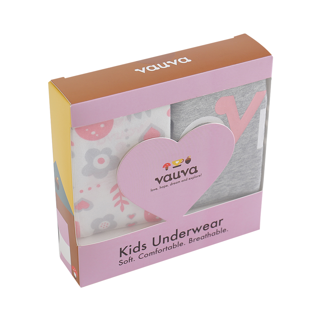 VAUVA Vauva Girls Organic Cotton Underwear - Vauva Pattern / Grey Love Underwear