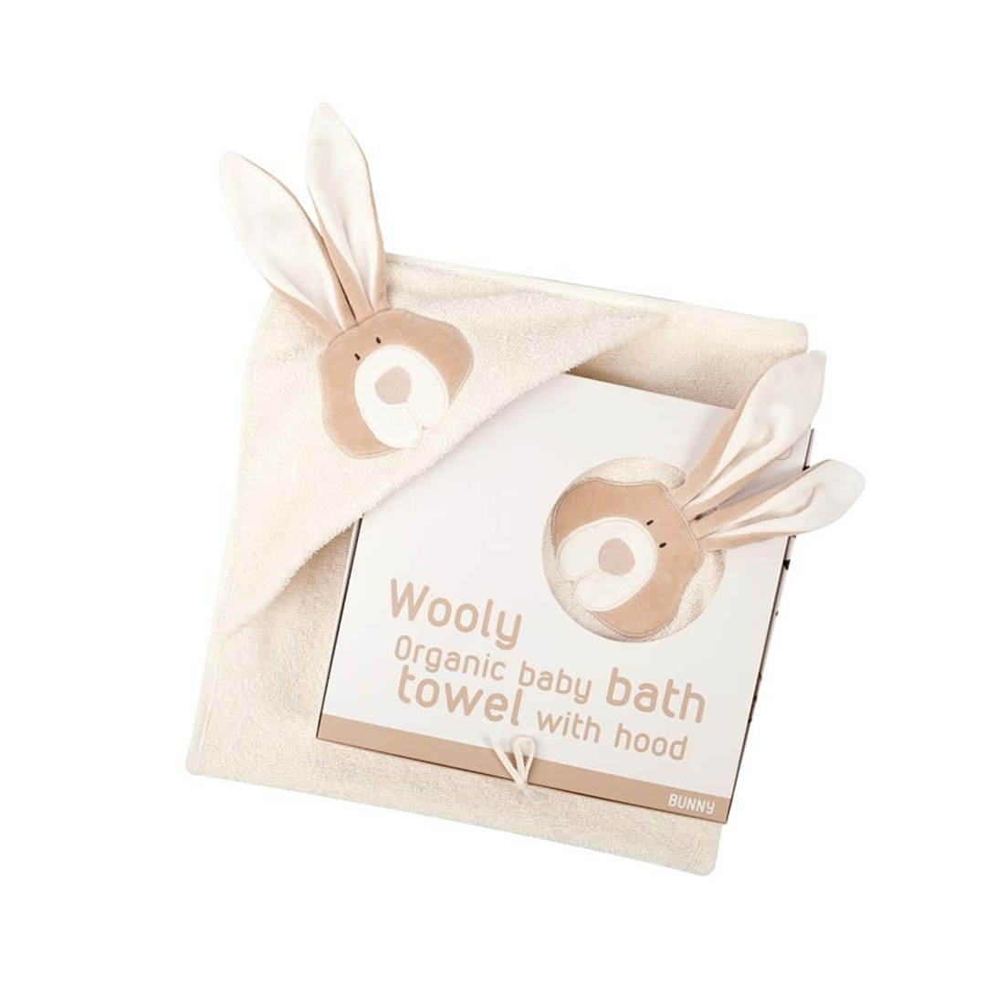 Wooly Organic Baby bath towel with hood – Bunny  (75cmx75cm)