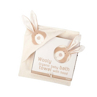 Wooly Organic Baby bath towel with hood – Bunny (75cmx75cm) - My Little Korner