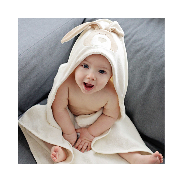 Wooly Organic Big size baby bath towel - Bunny creamy