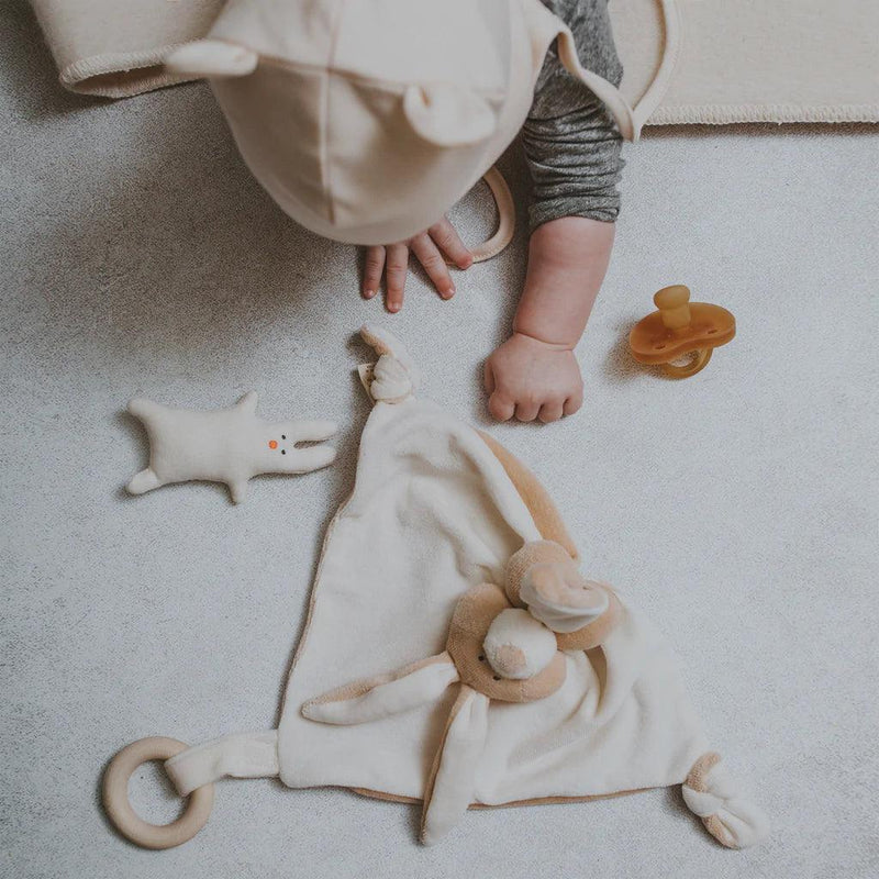 Wooly Organic Comforter with wooden teether - Bunny - My Little Korner